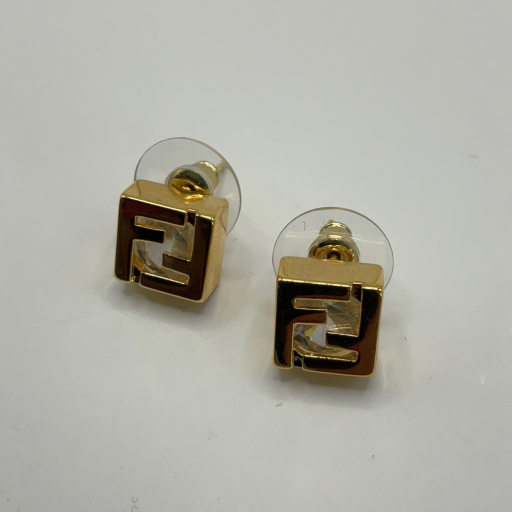 Fendi Gold Square Logo Stud Earrings